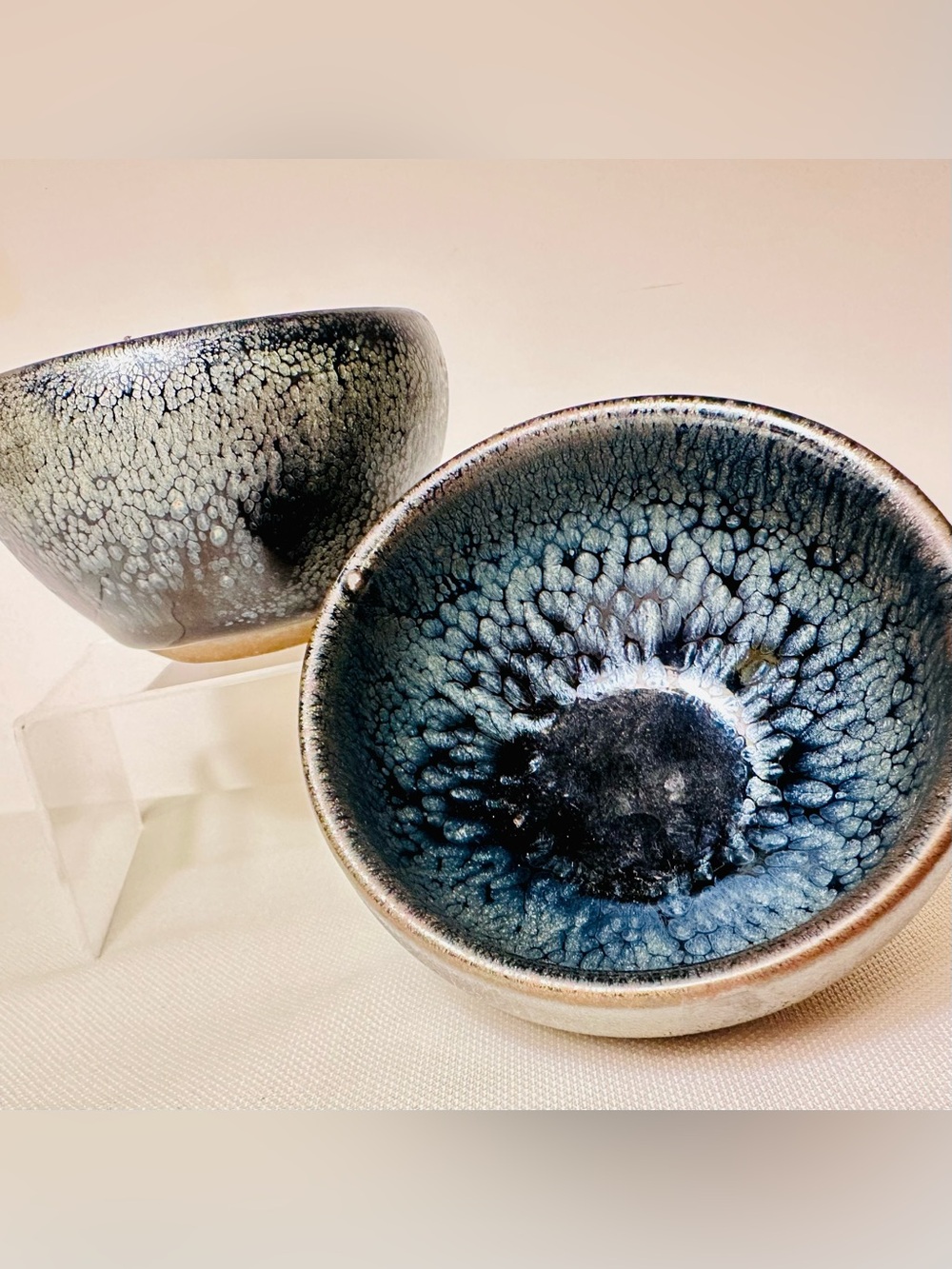 Artisan Ceramic Bowl Set with Deep Blue Crystalline Glaze